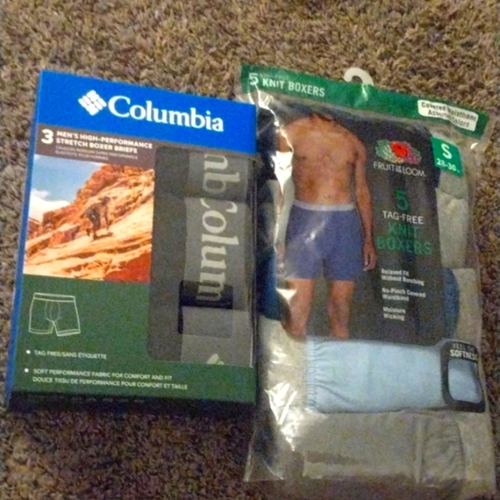 Men's Boxer Lot NTW Columbia (3) and Fruit of Loom (5) Small
